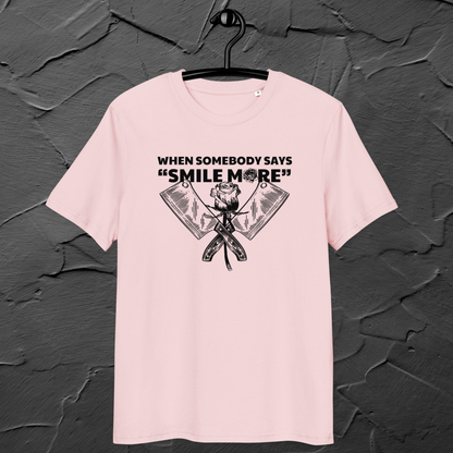 Fem Rage Ecological "Smile More" Organic Cotton T-Shirt in Fair Trade, Slow &amp; Circular Fashion and Vegan Principle │ Caccao