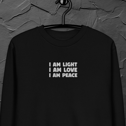 Unisex Eco Manifesto "I am Love, I am Light, I am Peace" Hoodie with Embroidery - Law of Attraction, Organic Cotton &amp; Fair Trade │ Caccao