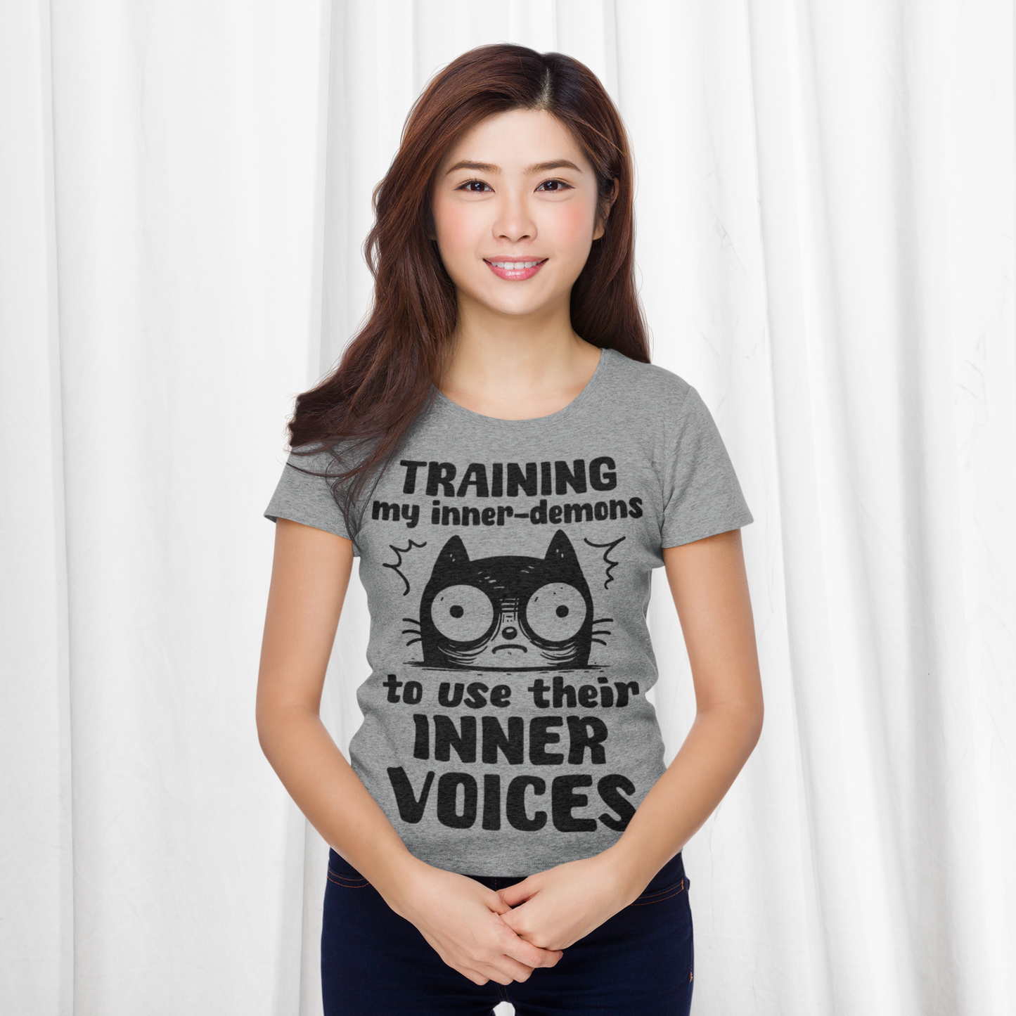 Women's Mental Health Awareness "Training my inner denons..." Elegant 'Bodysuit' T-Shirt in Premium, Certified Quality │ Caccao