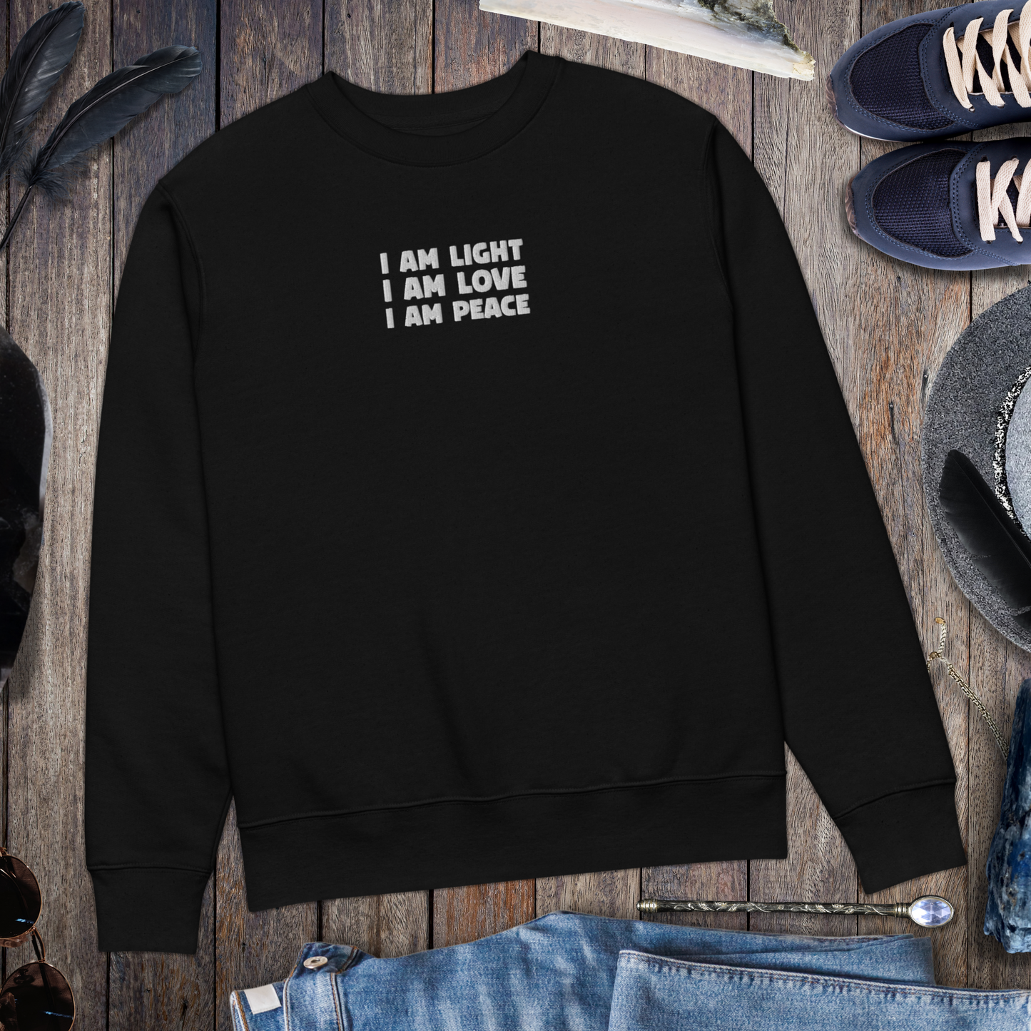 Unisex Eco Manifesto "I am Love, I am Light, I am Peace" Hoodie with Embroidery - Law of Attraction, Organic Cotton &amp; Fair Trade │ Caccao