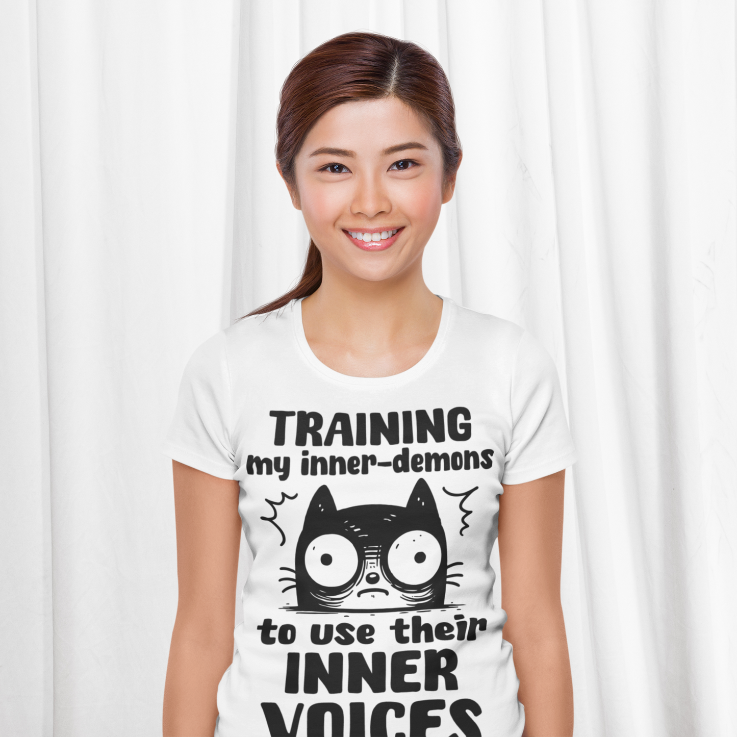 Women's Mental Health Awareness "Training my inner denons..." Elegant 'Bodysuit' T-Shirt in Premium, Certified Quality │ Caccao