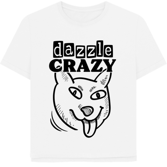 Bio Cotton tričko s nápisem dazzle crazy a ilustrací crazy pejska, s rolovanými rukávy a rozparky pro uzel
