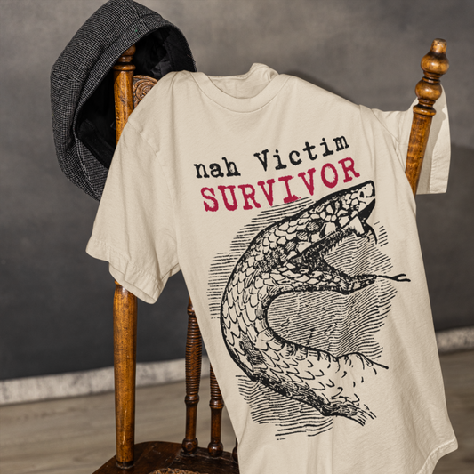 UK + CZ "Nah Victim, Survivor" Trauma T-Shirt - Ethical, Cotton &amp; Brave │ Caccao