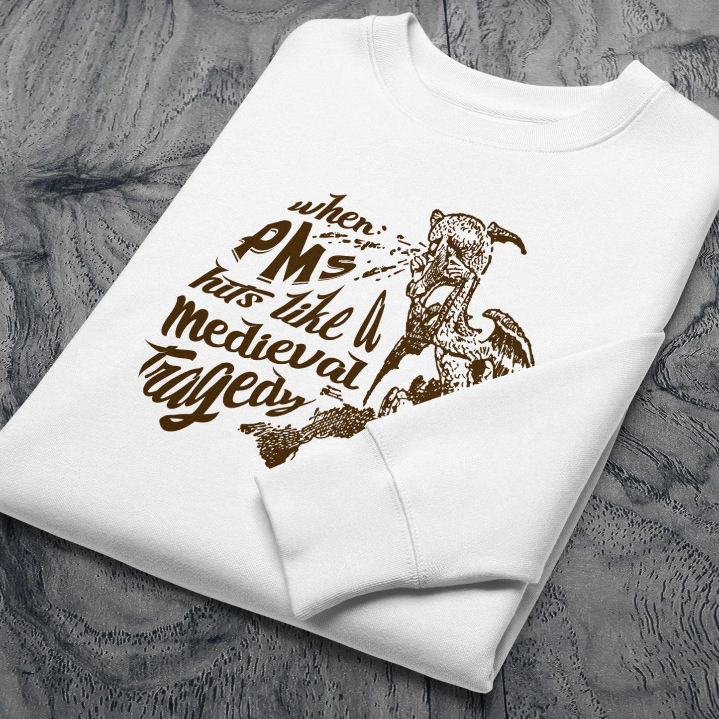Natural Cotton Vintage PMS Hoodie in Medieval Tragedy Style⎜Caccao