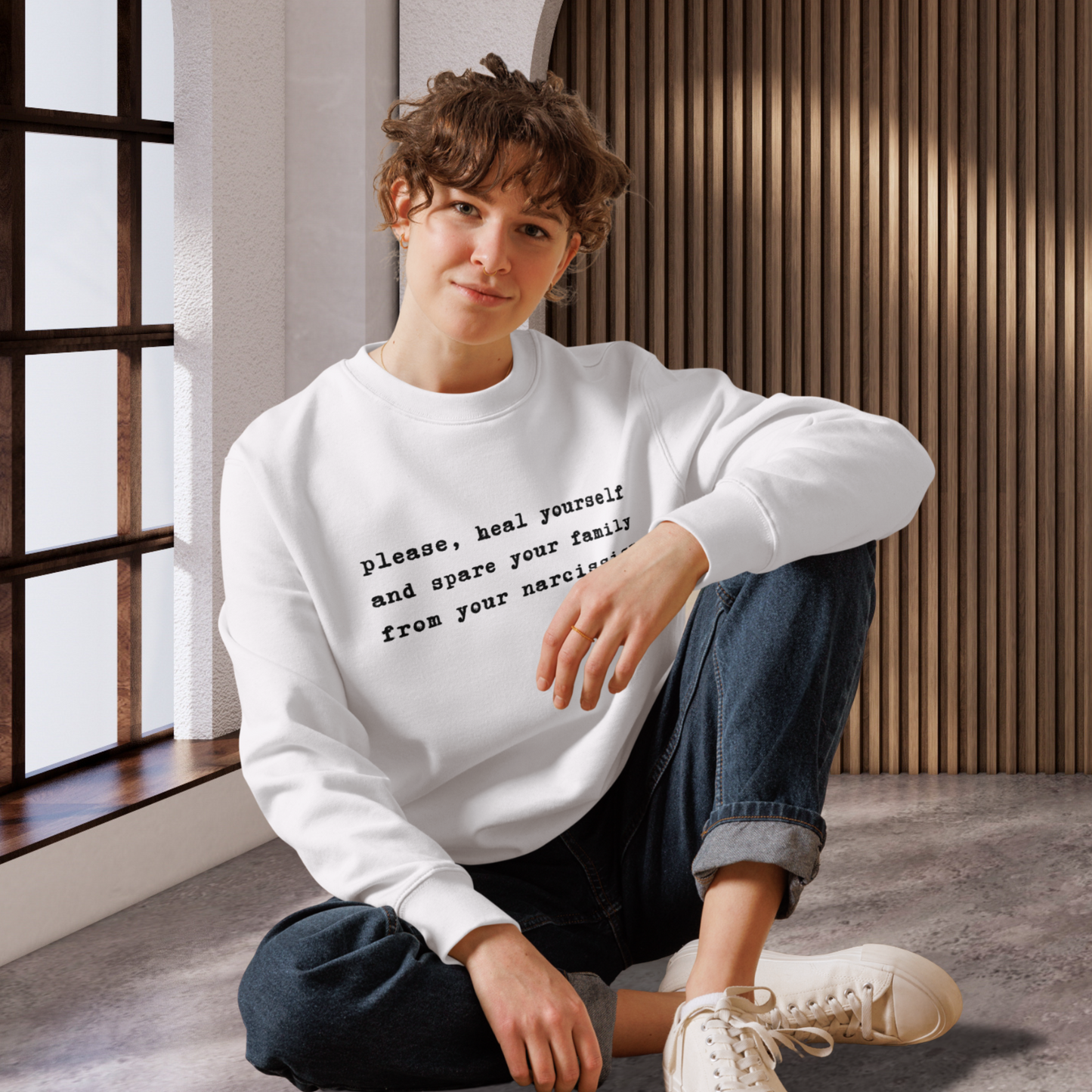 Unisex '..Spare your Family from your Narcissism' Eco Hoodie - Quality, Minimalist and Honest │ Caccao