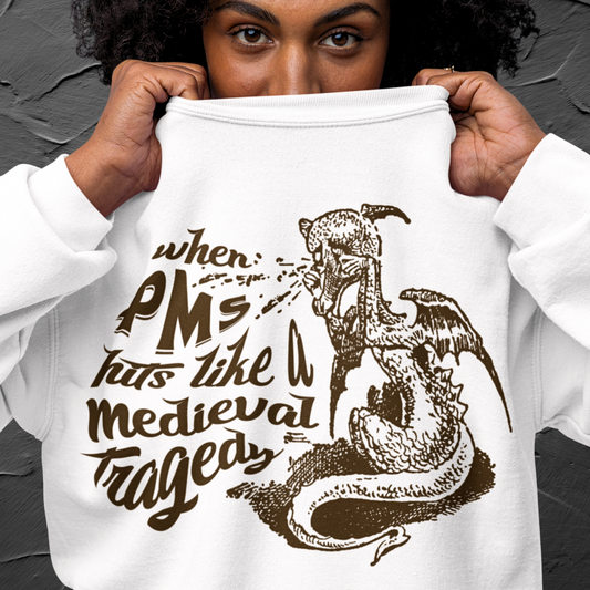 Natural Cotton Vintage PMS Hoodie in Medieval Tragedy Style⎜Caccao