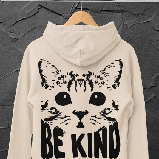 Unisex Vegan "Be Kind" Hoodie Made of Organic Cotton in Premium Fair Trade Quality: Kindness Has a Cat Face⎜Caccao