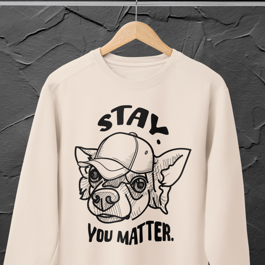 Uni Oversized Green "Stay. You Matter." Organic Cotton Sweatshirt in Certified Fair Trade &amp; Renewable Quality⎜Caccao
