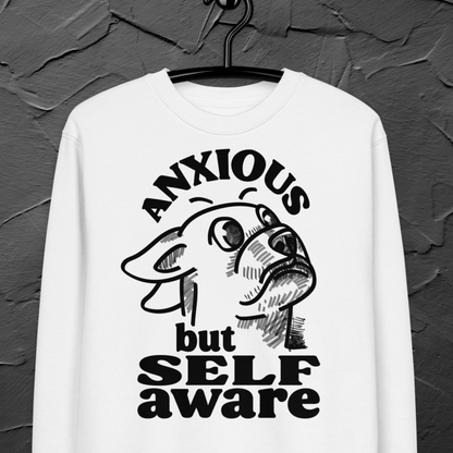 Organic Vegan Sweatshirt with Humor about Anxiety and Self-Awareness