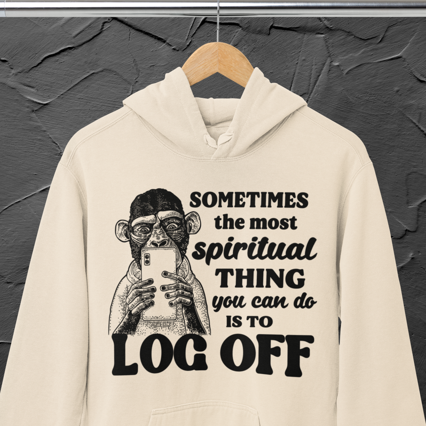 Unisex Sustainable 'Log Off' Spiritually Funny Organic Cotton Hoodie in Renewable Quality⎜Caccao