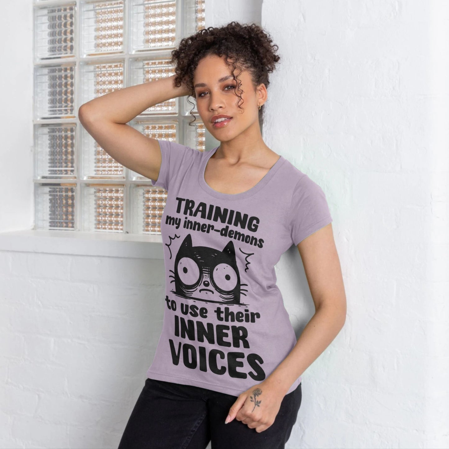 Women's Mental Health Awareness "Training my inner denons..." Elegant 'Bodysuit' T-Shirt in Premium, Certified Quality │ Caccao