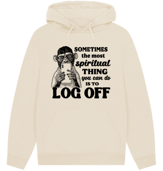 Unisex Sustainable 'Log Off' Spiritually Funny Organic Cotton Hoodie in Renewable Quality⎜Caccao