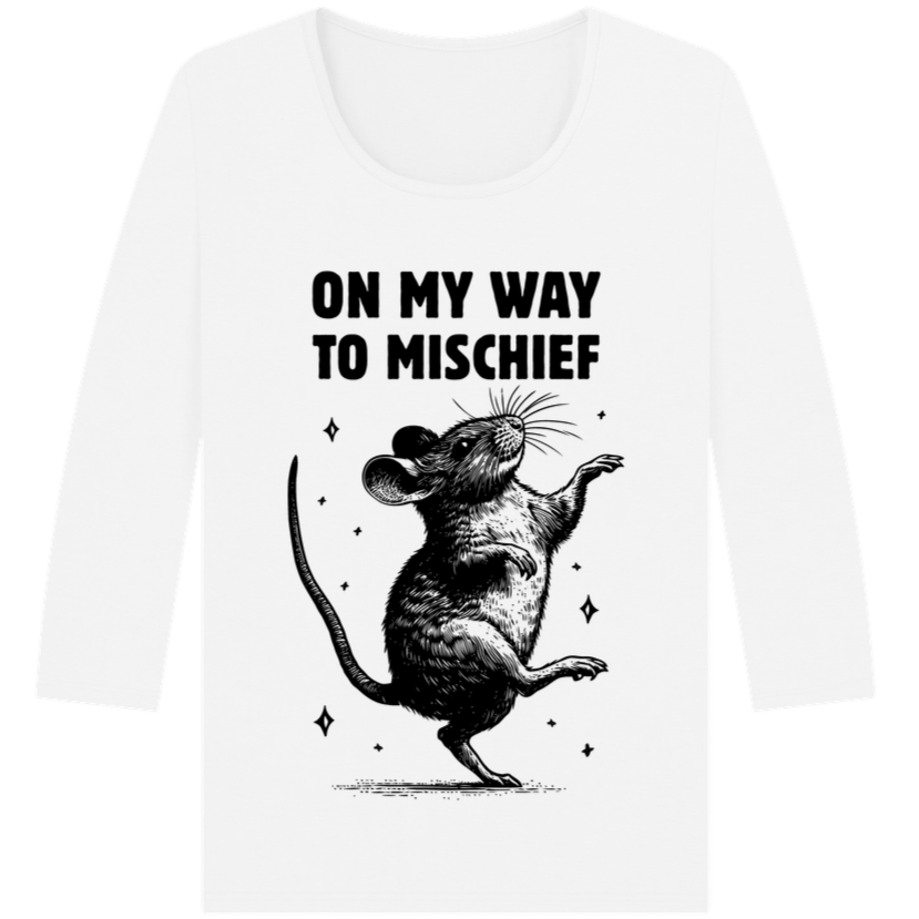Women's 100% Organic Cotton "On my way to mischief" 3/4 Sleeve T-Shirt in Top Certified Quality │ Caccao
