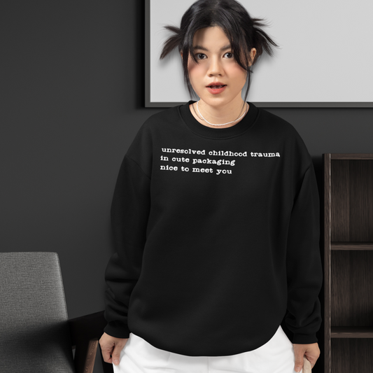 Unisex Vegan Certified Sweatshirt "Dark Humor on Childhood Trauma" from Organic Cotton │ Cacao
