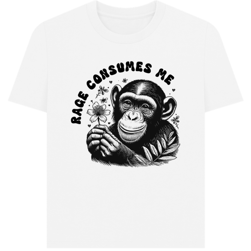 rage consumes me bio t-shirt with cute monkey and flowers