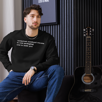 Unisex Vegan Certified Sweatshirt "Dark Humor on Childhood Trauma" from Organic Cotton │ Cacao