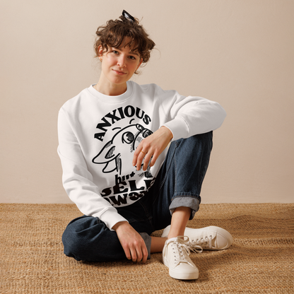Organic Vegan Sweatshirt with Humor about Anxiety and Self-Awareness