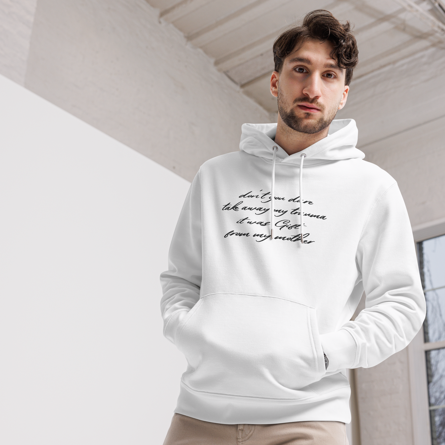 Unisex 'Hidden Bold Message in Elegant Coat' Eco Premium Hoodie - Quality, Elegance and Rebellion⎜Caccao