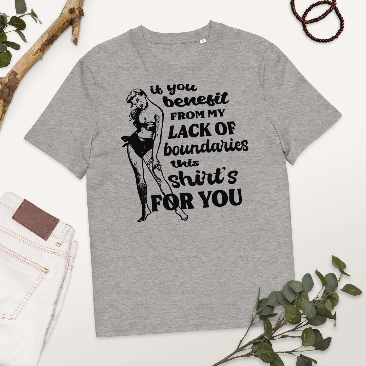 Unisex Sarkastické Vintage 'Boundaries' Tričko z Bio Bavlny ve Veganském, Fair Trade a Slow Fashion Režimu – Pro ty, kdo se Učí Říkat Ne 🙂‍↔️⎜Caccao