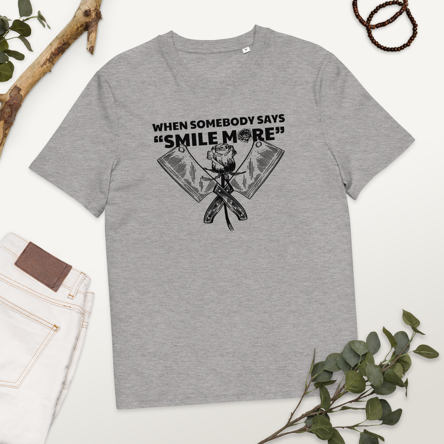Fem Rage Ecological "Smile More" Organic Cotton T-Shirt in Fair Trade, Slow &amp; Circular Fashion and Vegan Principle │ Caccao